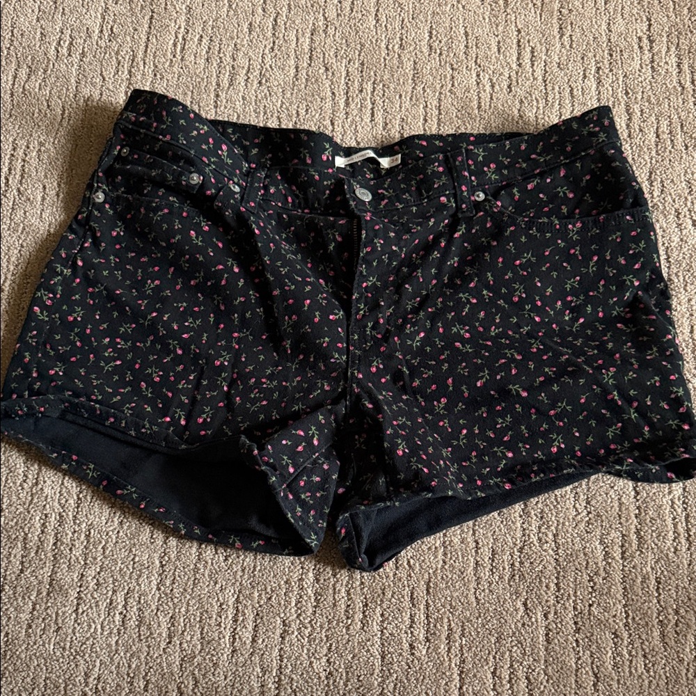 Levi's Black Jean Shorts with Floral Pattern